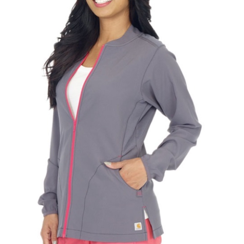 Carhartt CROSS-FLEX Made to Move zip front scrub jacket - Pewter/Coral small​​
